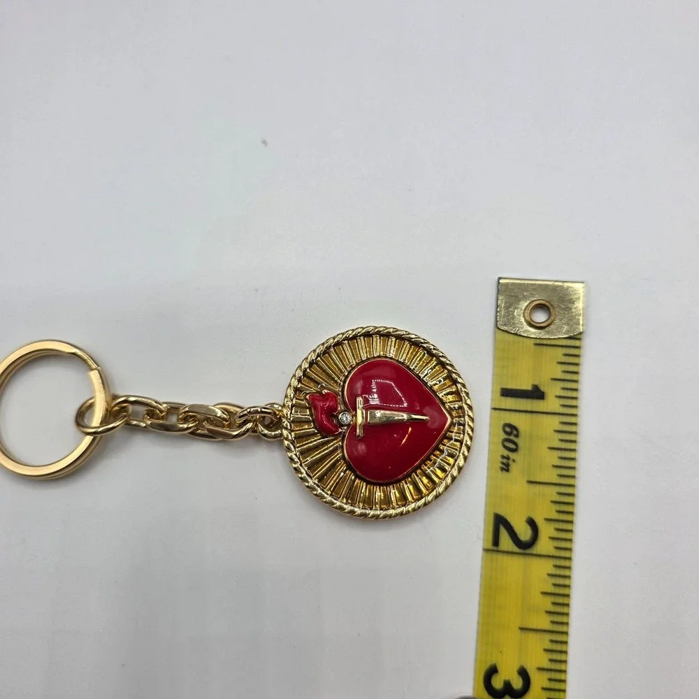 St. John Sacred Heart Gold Tone Red Enamel‎ Keychain Fob Bag Charm Designer